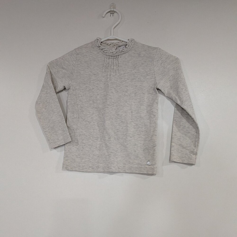 Petit Bateau Ruffle Collar Long Sleeve Top Heather Grey Size 6